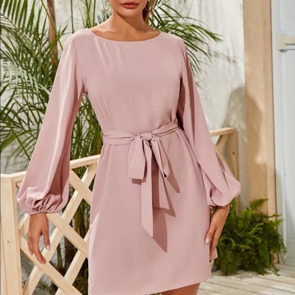 Boho lantern sleeve  belted dress burgundy_13